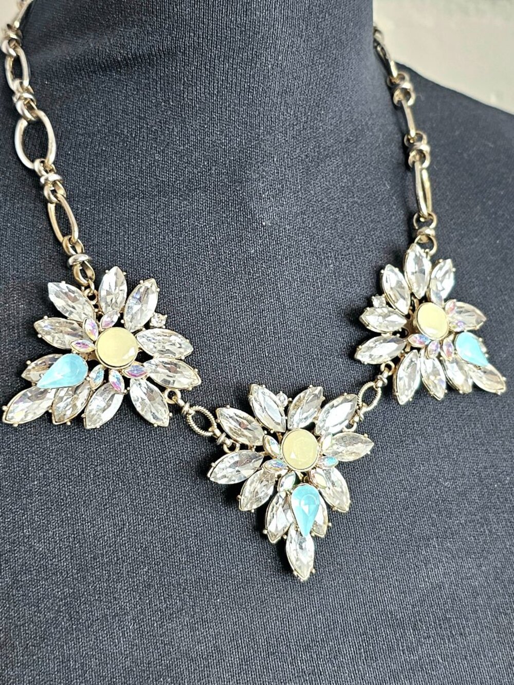 Bella Jack Aqua Crystal Floral Statement Necklace Silver Wedding Guest Jewelry